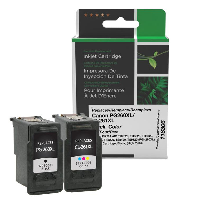 Clover Imaging Remanufactured High Yield Black, Color Ink Cartridges for Canon PG-260XL/CL-261XL (3706C005) 2-Pack
