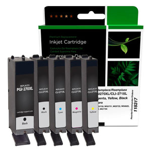 High Yield Black, Black, Cyan, Magenta, Yellow Ink Cartridges for Canon PGI-270XL/CLI-271XL 5-Pack