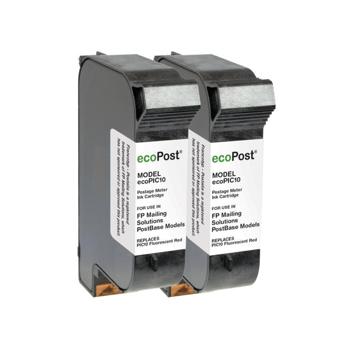 ecoPost Remanufactured Postage Meter Fluorescent Red 2 Pack Ink Cartridge for FP Mailing Solutions PIC10