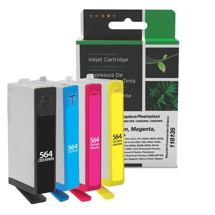 Clover Imaging Remanufactured Black, Cyan, Magenta, Yellow Ink Cartridges for HP 564 (3YQ22AN) 4-Pack