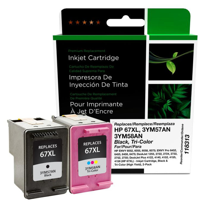 Clover Imaging Remanufactured High Yield Black, Tri-Color Ink Cartridges for HP 67XL 2-Pack