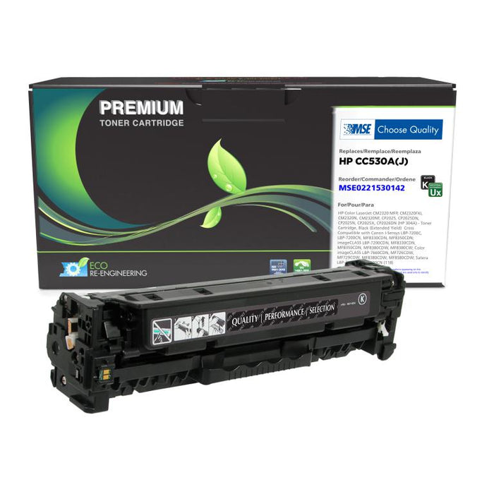 MSE Remanufactured Extended Yield Black Toner Cartridge for HP CC530A