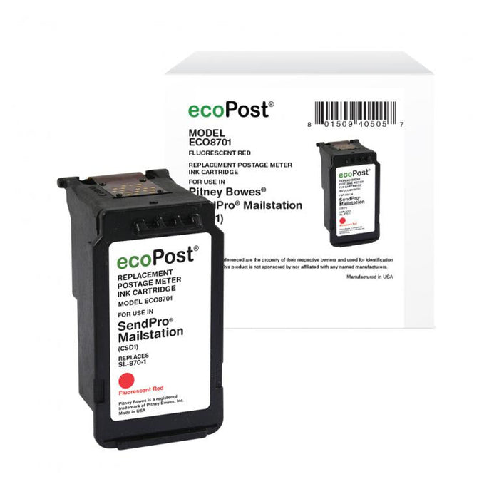 ecoPost Remanufactured Postage Meter Red Ink Cartridge for Pitney Bowes SL-870-1