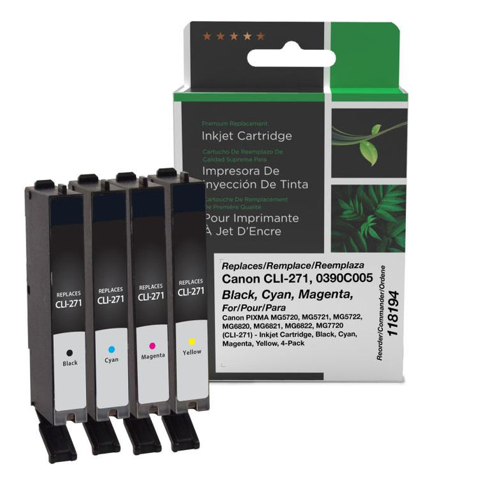 Clover Imaging Remanufactured Black, Cyan, Magenta, Yellow Ink Cartridges for Canon CLI-271 (0390C005) 4-Pack