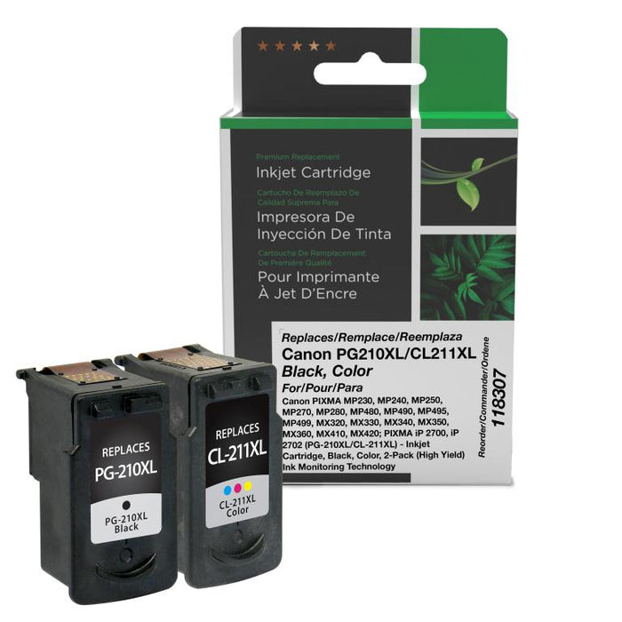Clover Imaging Remanufactured High Yield Black, Color Ink Cartridges for Canon PG-210XL/CL-211XL (2973B048) 2-Pack