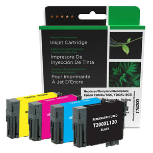 Black High Capacity, Cyan, Magenta, Yellow Ink Cartridges for Epson T200XL-BCS 4-Pack
