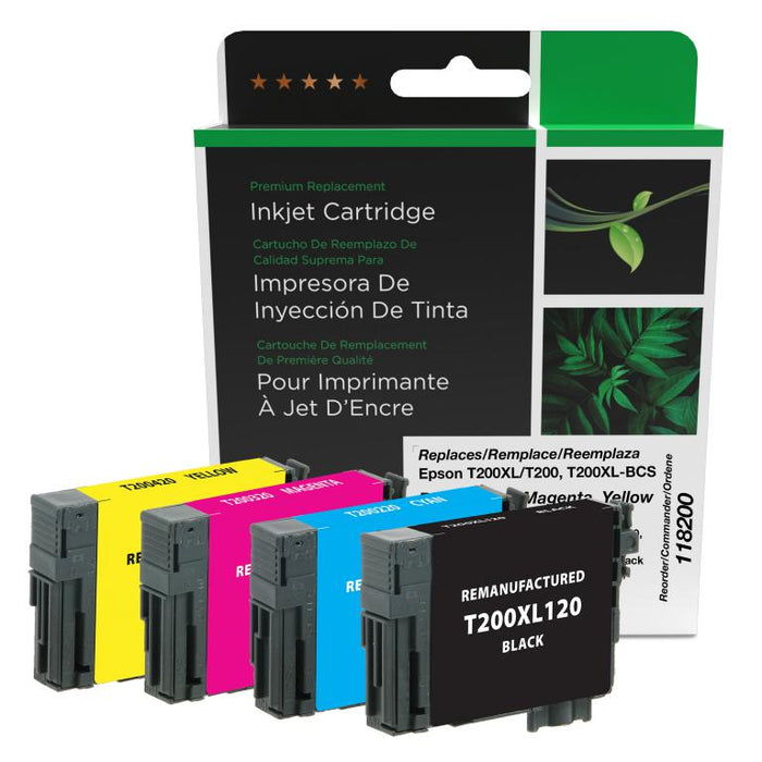 Clover Imaging Remanufactured Black High Capacity, Cyan, Magenta, Yellow Ink Cartridges for Epson T200XL-BCS 4-Pack