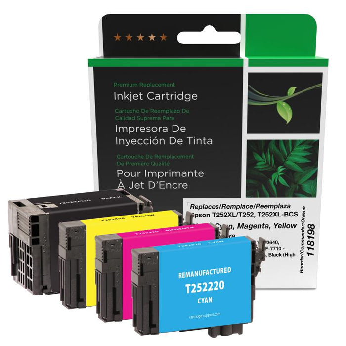 Clover Imaging Remanufactured Black High Yield, Cyan, Magenta, Yellow Ink Cartridges for Epson T252XL-BCS 4-Pack