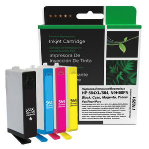 Black High Yield, Cyan, Magenta, Yellow Ink Cartridges for HP 564XL/564 (N9H60FN) 4-Pack