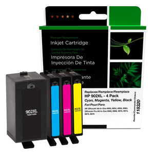 High Yield Black, Cyan, Magenta, Yellow Ink Cartridges for HP 902XL 4-Pack