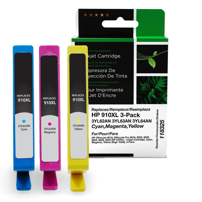 Clover Imaging Remanufactured High Yield Cyan, Magenta, Yellow Ink Cartridges for HP 910XL 3-Pack