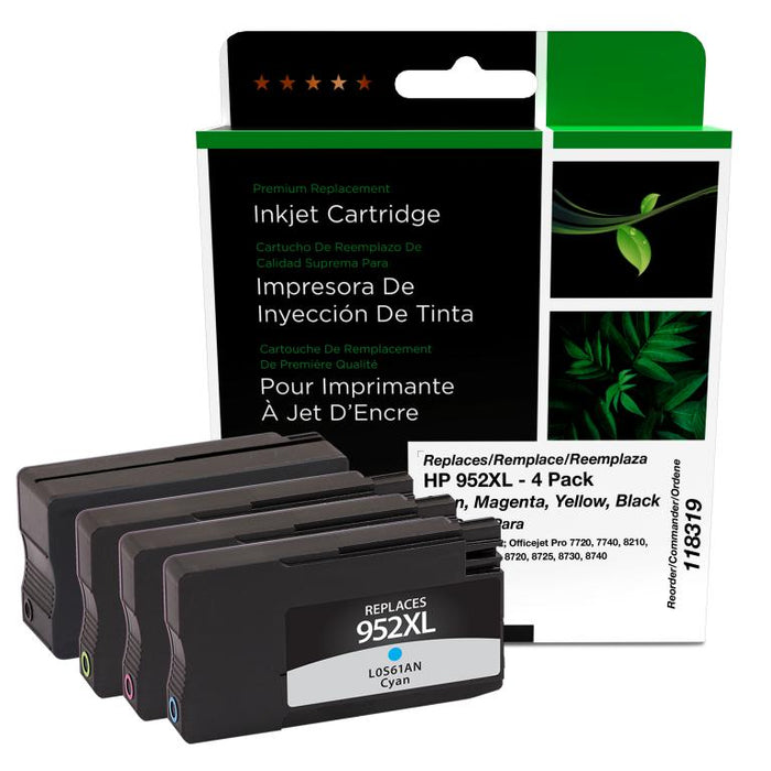 Clover Imaging Remanufactured High Yield Black, Cyan, Magenta, Yellow Ink Cartridges for HP 952XL 4-Pack