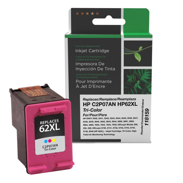 Clover Imaging Remanufactured High Yield Tri-Color Ink Cartridge for HP 62XL (C2P07AN)